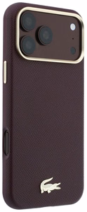 Dėklas Lacoste PU Leather Champs Elysees Gold Logo MagSafe Apple iPhone 18 Pro tamsiai raudonas