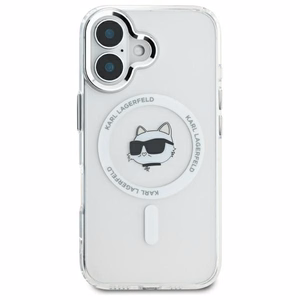 Karl Lagerfeld IML Metal Choupette Head Magnetinis iPhone 16 dėklas - baltas