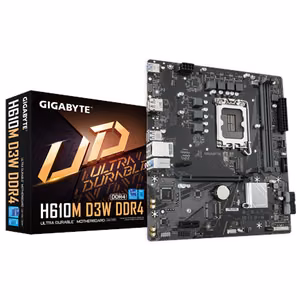 Gigabyte H610M D3W DDR4 Processor family Intel Processor socket LGA1700 DDR4 Supported hard disk drive interfaces M.2, SATA Number of SATA connectors 4