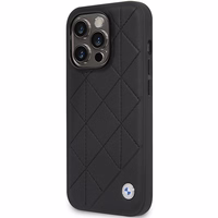 Dėklas telefonui BMW BMHCP14L22RQDK iPhone 14 Pro 6.1 - juodas odinis klostuotas raštas