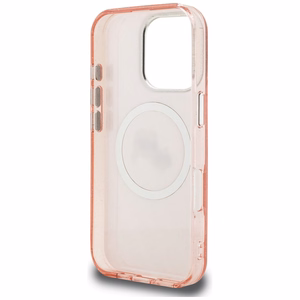 Karl Lagerfeld IML Glitter Karl & Choupette Heads Logo MagSafe dėklas iPhone 16 Pro - rožinis