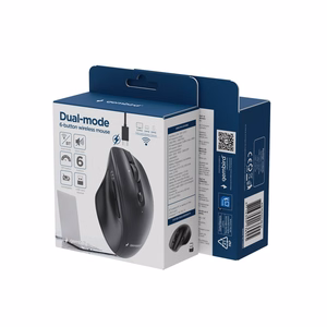Gembird MUSW2-6B-02 Dviejų režimų belaidė pelė (2.4G + BT), 2400 DPI, 6 mygtukai, juoda