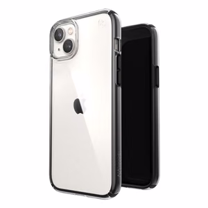 Speck Presidio Perfect-Clear with Impact Geometry case for iPhone 15 Plus / 14 Plus, with Microban antimicrobial protection, Clear / Black