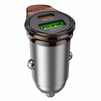 Automobilinis įkroviklis Hoco USB A + USB C QC3.0 PD 3A 43W + kabelis USB C į Lightning NZ16A metalinis pilkas