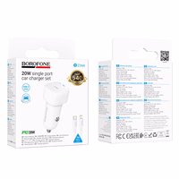 Borofone Automobilinis įkroviklis BZ34A Cloud - Type C - PD 20W su Type C iki Lightning kabeliu balta