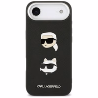 KARL LAGERFELD dėklas telefonui IPHONE 17 Air, suderinamas su magnetiniu MagSafe (KLHCP17MPSFDHPOK, FW Grained PU W/ K&C Heads Pins & Logo) juodas