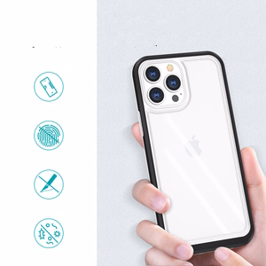 Skaidrus 3in1 dėklas iPhone 13 Pro Max juodo rėmo gelio dangteliu