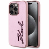 Karl Lagerfeld Wrinkled Metal Signature dėklas telefonui iPhone 15 Pro Max - rožinis