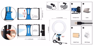 Blogerio rinkinys su LED žiedine lempa, stovu, telefono laikikliu ir mikrofonu