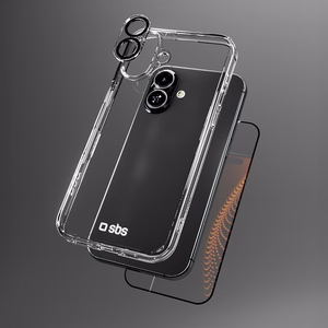 SBS rinkinys su D3O technologija iPhone 16 - dėklas + apsauginis stiklas ir kameros apsauga - skaidrus