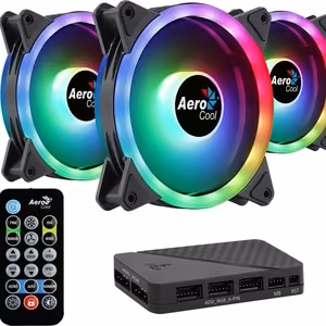 Aerocool DUO12PRO rinkinys 3x ventiliatorius 12 cm ARGB LED Dual Ring antivibraciniai 6 kontaktai juodas