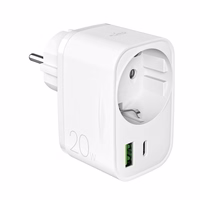 Puro 20W Power Delivery įkroviklis su Schuko kištuku ir lizdu 1x USB-C + 1x USB-A - baltas