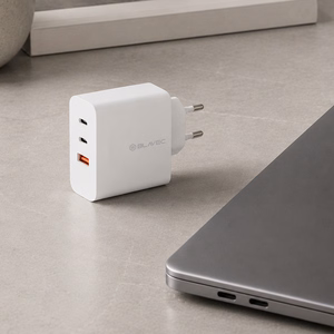 Blavec sieninis įkroviklis BC-11 GaN - USB + 2xType C - QC PD 65W 3A su Type C į Type C laidu (TCBC11G-U2CW653A) baltas