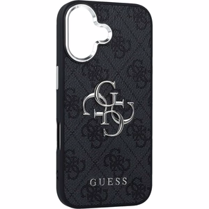 GUESS dėklas telefonui IPHONE 17 GUHCP17SP4G4SMCK (4G PU odos dėklas su dideliu 4G ir klasikiniu logotipu bei sidabriniu metaliniu kameros rėmeliu) juodas