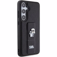Karl Lagerfeld Gripstand Saffiano Karl&Choupette Pins dėklas telefonui Samsung Galaxy S24+ - juodas
