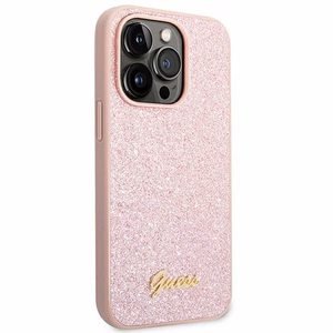 Guess Glitter Script dėklas telefonui iPhone 14 Pro Max - rožinis