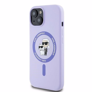 Karl Lagerfeld silikoninis Karl&Choupette galvų žiedas Magnetinis iPhone 15 dėklas - Violetinis