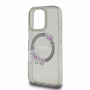 Guess GUHMP16XHFWFCK iPhone 16 Pro Max 6.9" juodas/juodas kietas dėklas IML Flowers Wreath Magnetinis