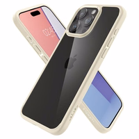 Spigen Crystal Hybrid dėklas telefonui iPhone 15 Pro Max - skaidri smėlinis
