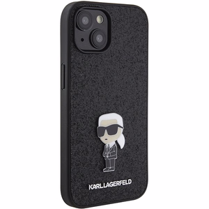 Karl Lagerfeld Fiksuotas blizgučių Ikonik logotipas metalinis kaištis dėklas iPhone 15 - juoda