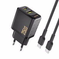 Dudao A26TCEU PD QC 25W GaN USB-A USB-C Wall Įkroviklis with USB-C Laidas - Juodas