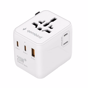 Gembird TPA-1A2C20-01-W universalus kelioninis maitinimo adapteris, 20 W, baltas