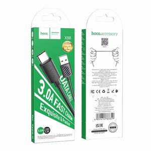 Kabelis USB-A į USB-C Hoco 3A 1 m X88 juodas