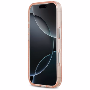 Karl Lagerfeld IML blizgantis Karl & Choupette galvų logotipo magnetinis dėklas telefonui iPhone 17 Pro - rožinis