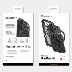 AmazingThing Titan Pro Lens Ring Set dėklas, skirtas iPhone 18 Pro, su kameros apsauga ir magnetiniu žiedu, suderinamas su MagSafe – spalva: juoda