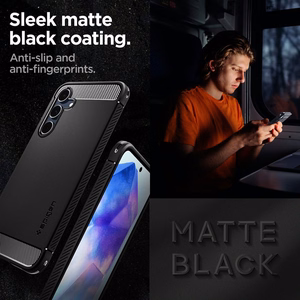 Spigen Rugged Armor dėklas, skirtas Samsung Galaxy A55 5G, matinis juodas