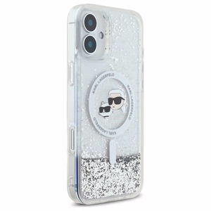 Karl Lagerfeld Liquid Glitter Karl&Choupette Head Magnetinis dėklas telefonui iPhone 16 - skaidrus