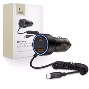CC05 Автомобильное зарядное устройство 2-портовое PD60W + Кабель USB-C - чёрный