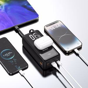 Dudao K15Max 30000mAh PD 22,5W išorinė baterija su USB-C ir Lightning laidais - balta