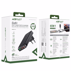 Acefast A100 65W GaN 2 USB-C + USB-A itin plonas įkroviklis - juodas