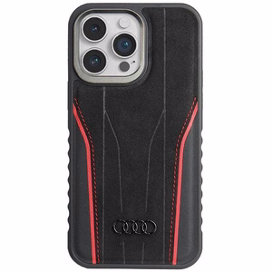 Audi tikro odos dėklas MagSafe iPhone 15 Pro Max - juodas ir raudonas