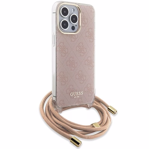 Guess Crossbody Cord 4G Print dėklas telefonui iPhone 15 Pro Max - rožinis