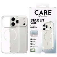 CARE by PanzerGlass Flagship Urban Explorer dėklas telefonui su baltu magnetiniu MagSafe, skirtas iPhone 17 Pro – skaidrus su blizgučiais