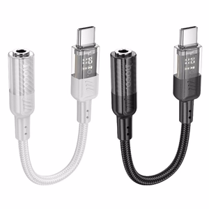 adapteris AUX USB C do Jack 3,5 mm Hoco 0,15 m LS37 transparentny pilkas