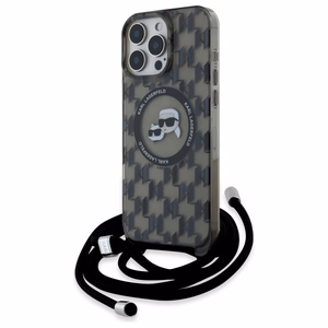 Karl Lagerfeld IML per petį monograminis Karl ir Choupette galvos MagSafe dėklas iPhone 16 Pro - juodas
