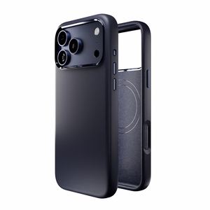 Pure Icon Magnetinis Pro skystas silikoninis dėklas iPhone 17 Pro, MagSafe suderinamas, su kameros apsauga ir aliuminio mygtukais - tamsiai mėlynas