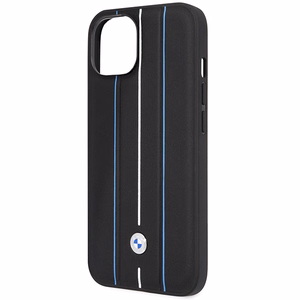 Dėklas BMW BMHCP14S22RVSK iPhone 14 6.1" juoda/juoda kietas dėklas Odinis Antspaudas Mėlynos Linijos