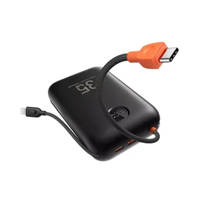 Išorinė baterija VEGER 30000 mAh su įmontuotu kabeliu Type C / Lightning PD QC3.0 35W K3 (W3018) juoda