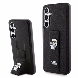 Karl Lagerfeld Gripstand Saffiano Karl&Choupette Pins dėklas Samsung Galaxy S23 FE - juodas
