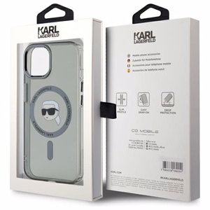 Karl Lagerfeld KLHMP15SHLSKIK iPhone 15 6.1" juodas kietasis dėklas IML Metal Karl Head Magnetinis (MagSafe)