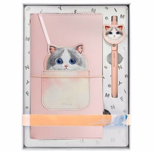 NIMMY rinkinys 2in1 užrašų knygelė + rašiklis BIG EYED PET 2.0 Katė rožinė