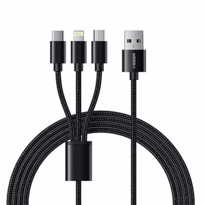 Kabelis (m) VEGER pintas kabelis 2,4A 3in1 USB A į Lightning / Type C / Micro USB 2A 12W V303 1,2 m - juodas (m)