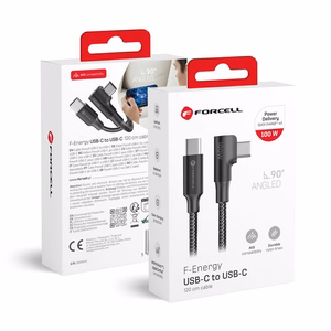 Laidas USB C į USB C Forcell F-Energy QC4.0 PD 5A 100W Cafule 90° 1,2 m CC-1Deg juodas