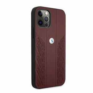 BMW Odinis išlenktas perforuotas dėklas iPhone 12 Pro Max - raudonas