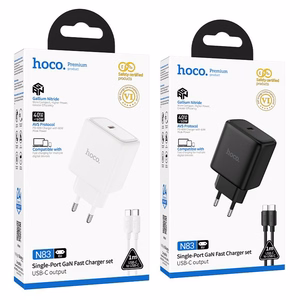 Telefono GaN įkroviklis Hoco USB C PD AVS 40W max 60W su USB C į USB C laidu N83 juodas