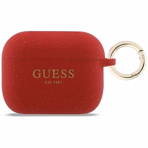 Guess Silikoninis Glitter Ring Dėklas for AirPods Pro 3 - raudonas and Glitter